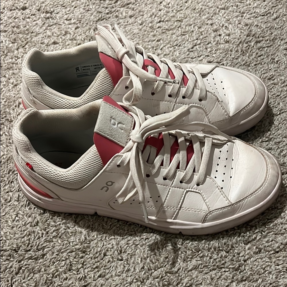 On Running White and Pink Sneakers